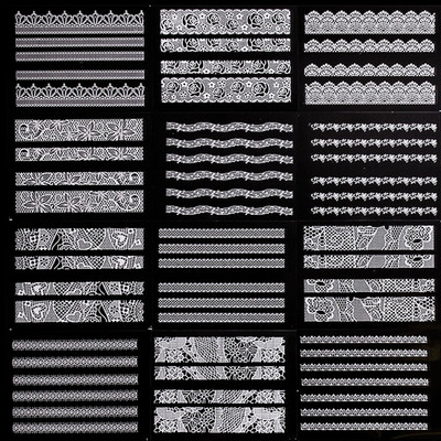 

STZ 12 Sheets Of White 3D Lace Nail Art Sticker DIY Nail Decoration Decals(white)
