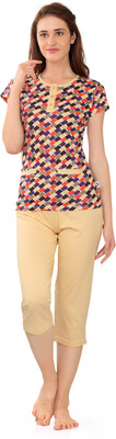 zebu Women Printed Multicolor Top & Pyjama Set