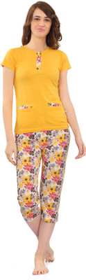 zebu Women Printed Multicolor Top & Capri Set
