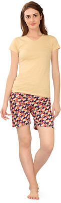 zebu Women Printed Multicolor Top & Shorts Set