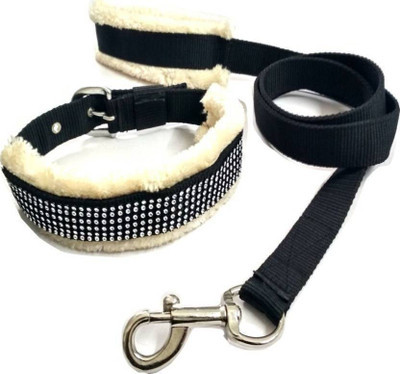 

PET HUB Dog Collar & Leash(, BLACK 1 INCH NYLON WITH MINK FUR