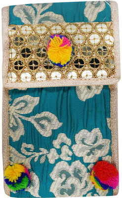 

Bagaholics Ethnic Raw Silk Mobile Pouch with Embroidery, Waist clip & Multi-Coloured Pom Pom Ladies Purse Mobile Pouch(Green)