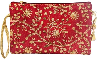 

Bagaholics Multipurpose Clutch Pencil Pouch Travel wallet Makeup Kit Toilet Handbag Organizer Medicine Bag with Embroidery Ladies Purse Pouch(Maroon)