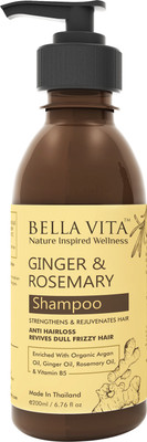

Bella Vita Organic Anti-Frizz Ginger & Rosemary Shampoo/Cleanser for Frizzy Hair with Organic Argan Oil, 200 ml, Made in Thailand | SLES & Paraben Free | HairGrowth & Anti Hair Fall |(200 ml)