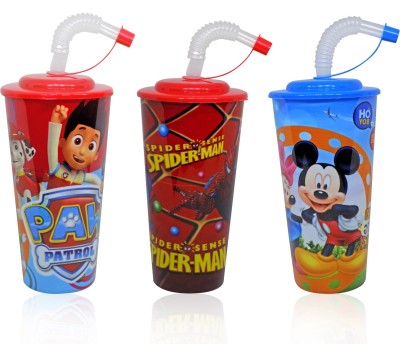 

Prime Home & Travel Use Bottles for Kids/Cartoons Water Sipper Straw Water Bottle (Set of 3 Bottles)(Multicolor)