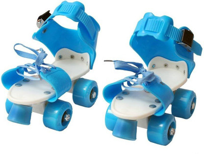 SPORTSHOLIC Adjustable Plastic Light Weight Quads Skates With Break For Kids 3 To 5 Years Quad Roller Skates - Size 2-5 UK(Red)