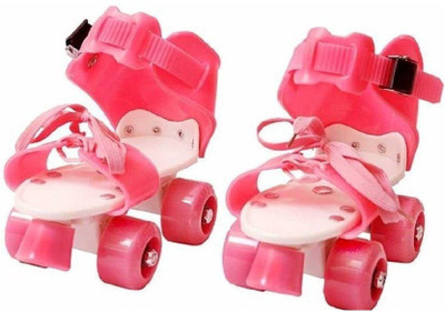 

SPORTSHOLIC Adjustable Plastic Light Weight Quads Roller Skates With Break For Kids 3 To 5 Years Quad Roller Skates - Size 2-5 UK(Red)