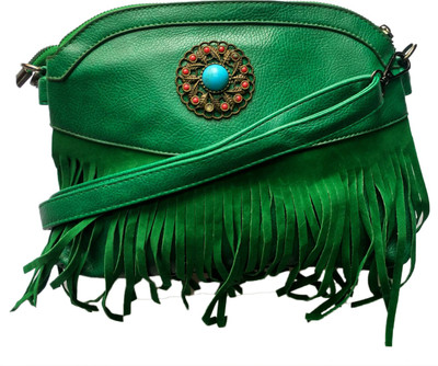 Gift Corner Women Casual Green Leatherette Sling Bag