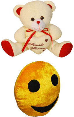 

Red Ballons Combo of Smiley Pillow with Cute Yellow colour chubby Teddy - 30 cms - 10 cm(Multicolor)