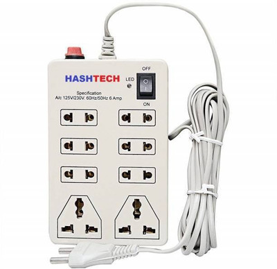 

Hashtech Mini Strip Extension Board 6 Amp 8 Universal Multi Plug Point Extension Cord (3 Meter) with LED Indicator and On/Off Switch 8 Socket Surge Protector(White)