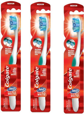 

Colgate Visible White Toothbrush Whole Mouth Clean With Whitening combo pack of 3 Ultra Soft Toothbrush(Pack of 3)