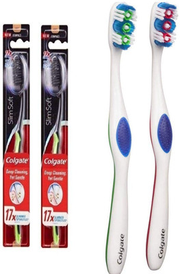 

Colgate 360 Charcoal Slimsoft Deep Cleaning And Visible White Whole Mouth Clean Toothbrushes Pack Of 4 Ultra Soft Toothbrush(Pack of 4)