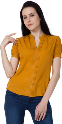 SLENOR Casual Short Sleeve Solid Women Yellow Top