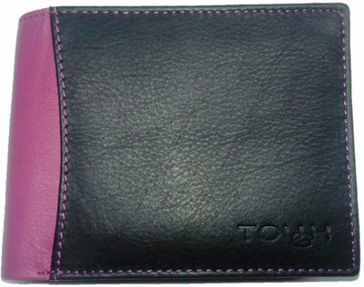 

TOUGH Men Black Genuine Leather Wallet(7 Card Slots), Black-pink
