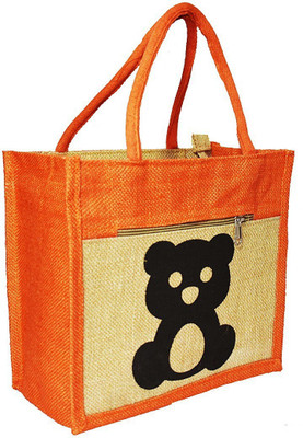 

Crack4Deal Natural Jute Burlap Multipurpose Lunch Bag Combination with Orange Color and Teddy Bear Printed (Size- Length-11" x Width-6" x Hight-10" Inch) Waterproof Lunch Bag(Orange, 10 inch)
