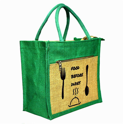 

Crack4Deal Natural Jute Burlap Multipurpose Lunch Bag Combination with Green Color and Slogan Printed (Size- Length-11" x Width-6" x Hight-10" Inch) Waterproof Lunch Bag(Green, 10 inch)