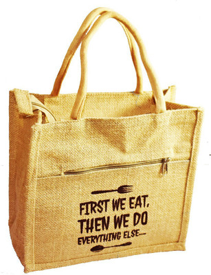 

Crack4Deal Natural Jute Burlap Multipurpose Lunch Bag Teddy Slogan Printed (Size- Length-11" x Width-6" x Hight-10" Inch) Waterproof Lunch Bag(Brown, 10 inch)