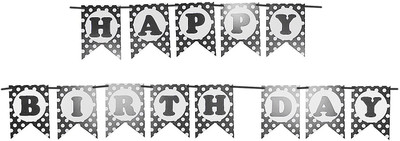 

Party Butiko Polka Dot Black Happy Birthday Banner Bunting Banner for Birthday Party Decoration - BDayBanner1_20180854 Banner(1 ft, Pack of 1)