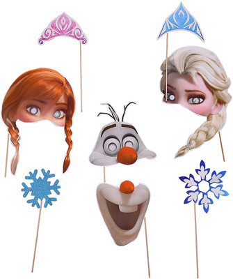 Party Butiko Frozen Inspired Elsa Anna Olaf Birthday Party Favor Treat Photo Props W/Stick (Set of 8 Props)(Set of 1)