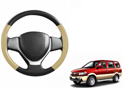 CARIZO Hand Stiched Steering Cover For Chevrolet Tavera(Black, Beige, Leatherite)