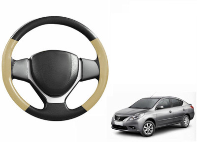 CARIZO Hand Stiched Steering Cover For Nissan Sunny(Black, Beige, Leatherite)