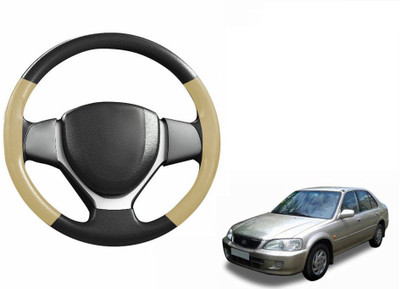 CARIZO Hand Stiched Steering Cover For Honda City(Black, Beige, Leatherite)
