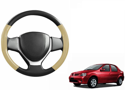 CARIZO Hand Stiched Steering Cover For Mahindra Logan(Black, Beige, Leatherite)
