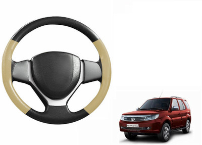 CARIZO Hand Stiched Steering Cover For Tata Safari Storme(Black, Beige, Leatherite)