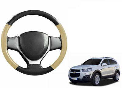 CARIZO Hand Stiched Steering Cover For Chevrolet Captiva(Black, Beige, Leatherite)