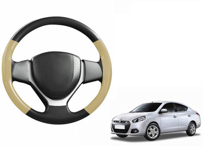 CARIZO Hand Stiched Steering Cover For Renault Scala(Black, Beige, Leatherite)