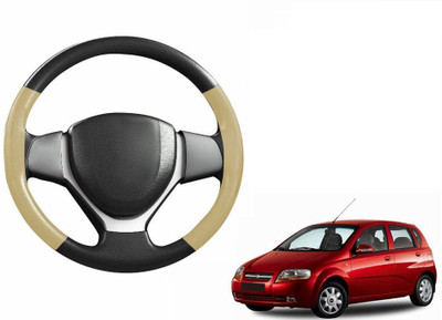 CARIZO Hand Stiched Steering Cover For Chevrolet Aveo UVA(Black, Beige, Leatherite)
