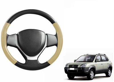 CARIZO Hand Stiched Steering Cover For Hyundai Tucson(Black, Beige, Leatherite)