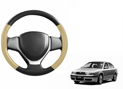 CARIZO Hand Stiched Steering Cover For Skoda Octavia(Black, Beige, Leatherite)