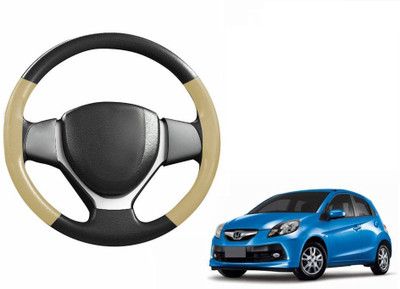 CARIZO Hand Stiched Steering Cover For Honda Brio(Black, Beige, Leatherite)