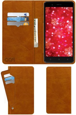ACM Flip Cover for Intex Aqua Crystal Plus(Gold, Cases with Holder, Pack of: 1)