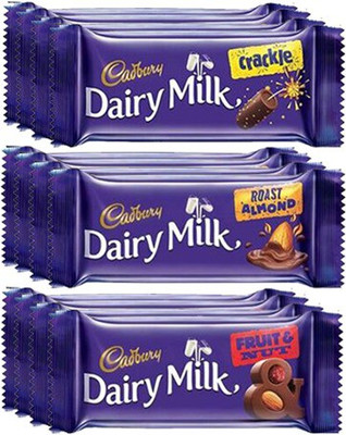 

Cadbury Dairy Milk Chocolate Bar , Pack of 12 ( Fruit & Nut 36g X4, Roast Almond 36g X 4, Crackle 36g X 4) Bars(432 g)