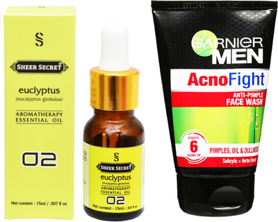 

SHEER SECRET AROMATHERAPY EUCLYPTUS ESSENTIAL OIL 15ML with MEN'S ACNO FIGHT FACEWASH 100ML(Set of 2)