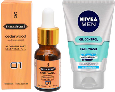 

SHEER SECRET AROMATHERAPY CEDARWOOD ESSENTIAL OIL 15ML with OIL CONTROL FACEWASH 100ML(Set of 2)