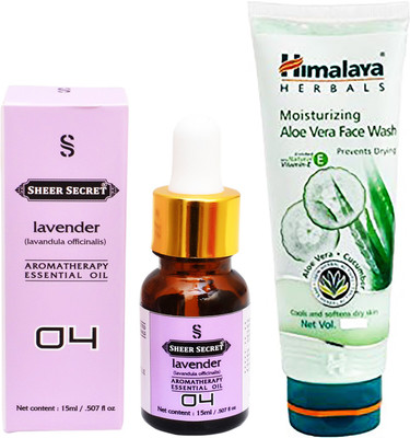 

SHEER SECRET AROMATHERAPY LAVENDER ESSENTIAL OIL 15ML with HIMALAYA ALOEVERA FACEWASH 100ML(Set of 2)