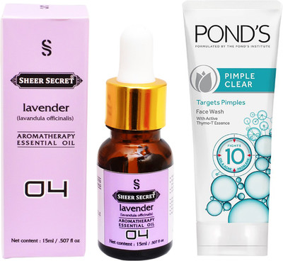 

SHEER SECRET AROMATHERAPY LAVENDER ESSENTIAL OIL 15ML with POND'S PIMPLE CLEAR FACEWASH 100ML(Set of 2)