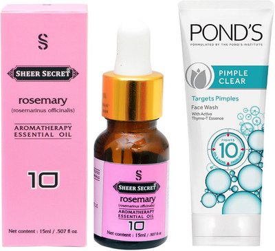 

SHEER SECRET AROMATHERAPY ROSEMARY ESSENTIAL OIL 15ML with POND'S PIMPLE CLEAR FACEWASH 100ML(Set of 2)