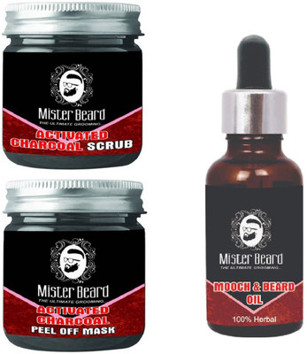 

Mister Beard ACTIVATED CHARCOAL PEEL OFF MASK 100gm, ACTIVATED CHARCOAL SCRUB 100gm WITH MOOCH & BEARD OIL(Set of 3)