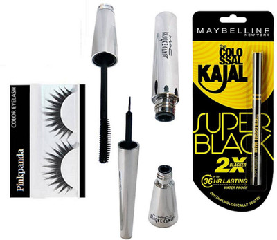 

Pinkpanda Eyelashes, Mac Brooke Candy Liquid Eyeliner And Mascara, New York Colossal Kajal, Super Black, 0.35g(Set of 4)