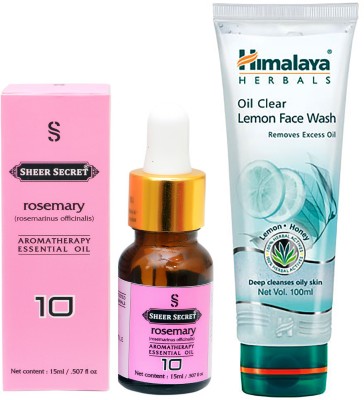 

SHEER SECRET AROMATHERAPY ROSEMARY ESSENTIAL OIL 15ML with HIMALAYA OIL CLEAR LEMON FACEWASH 100ML(Set of 2)