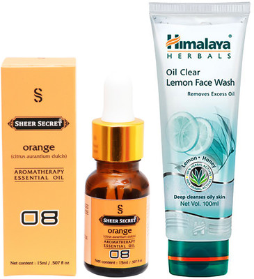 

SHEER SECRET AROMATHERAPY ORANGE ESSENTIAL OIL 15ML with HIMALAYA OIL CLEAR LEMON FACEWASH 100ML(Set of 2)