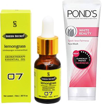 

SHEER SECRET AROMATHERAPY LEMONGRASS ESSENTIAL OIL 15ML with POND'S WHITE BEAUTY FACEWASH 100ML(Set of 2)