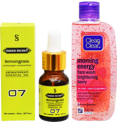 

SHEER SECRET AROMATHERAPY LEMONGRASS ESSENTIAL OIL 15ML with CLEAN & CLEAR MORNING ENERGY BERRY FACEWASH 100ML(Set of 2)