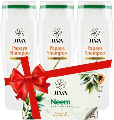 

Jiva Papaya Shampoo (200 ml) Pack of 3 with Neem Soap(Set of 5)