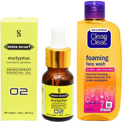 

SHEER SECRET AROMATHERAPY EUCLYPTUS ESSENTIAL OIL 15ML with CLEAN & CLEAR FOAMING FACEWASH 100ML(Set of 2)