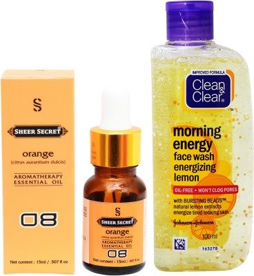 

SHEER SECRET AROMATHERAPY ORANGE ESSENTIAL OIL 15ML with MORNING ENERGY LEMON FACEWASH 100ML(Set of 2)